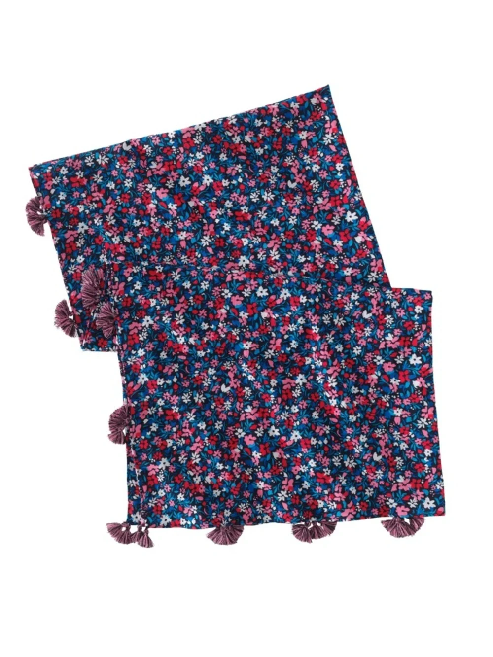 Lands' End Navy Floral Tassel Wrap / Sarong